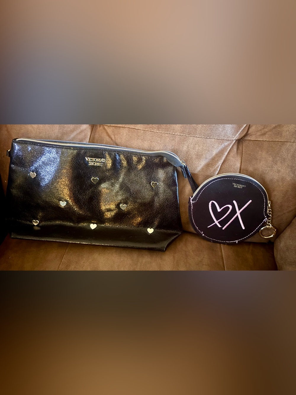 Victoria’s Secret Black & Gold Cosmetic Bag + Coin Purse Set